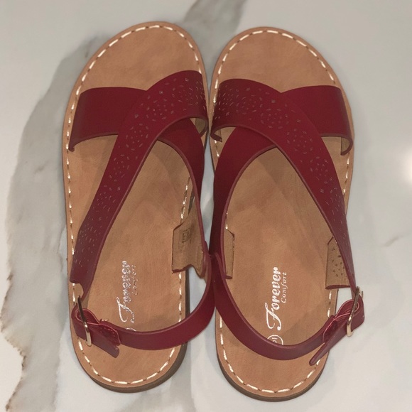 New Cherry Red Leather Sandals - Picture 2 of 4